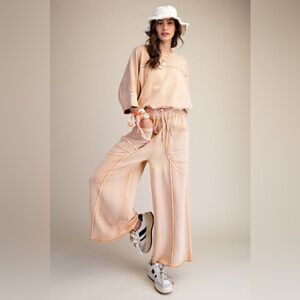 Easel CARAMEL SET monkey Washed Terry Knit Sweater Wide Leg  S M L NWT